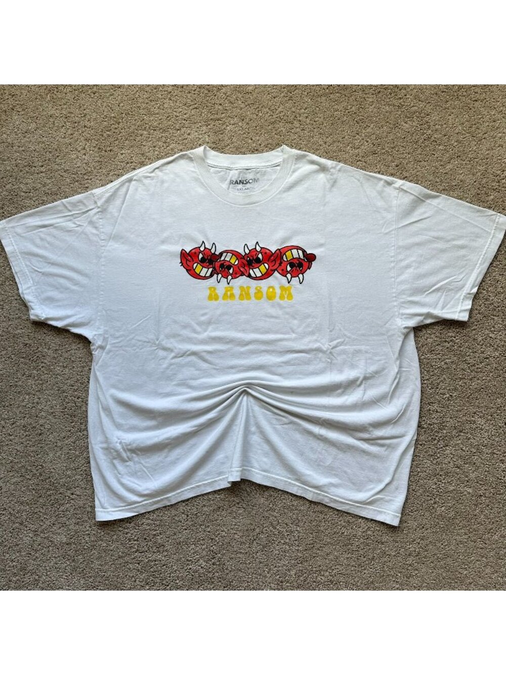 Ransom Devil Heads Roll T-Shirt White 3XL Baggy Skater Punk Hip Hop Streetwear